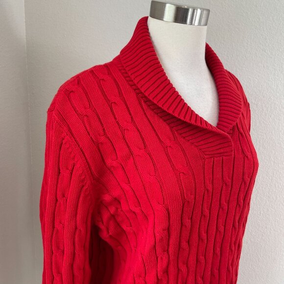 Chaps Womens XL Red Cable Knit Sweater Cotton Shawl Collar Long Sleeve - Picture 2 of 7